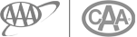 Logos of AAA with a circular design on the left and CAA in a circle on the right.