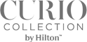 The image shows the logo for "Curio Collection by Hilton," a hotel brand.